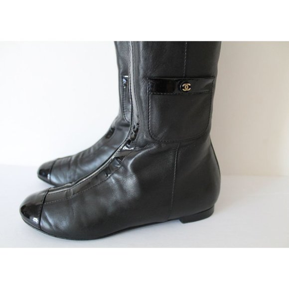 Chanel Vintage Rare Knee High Riding Boots Black Size IT 35.5 - Picture 4 of 11